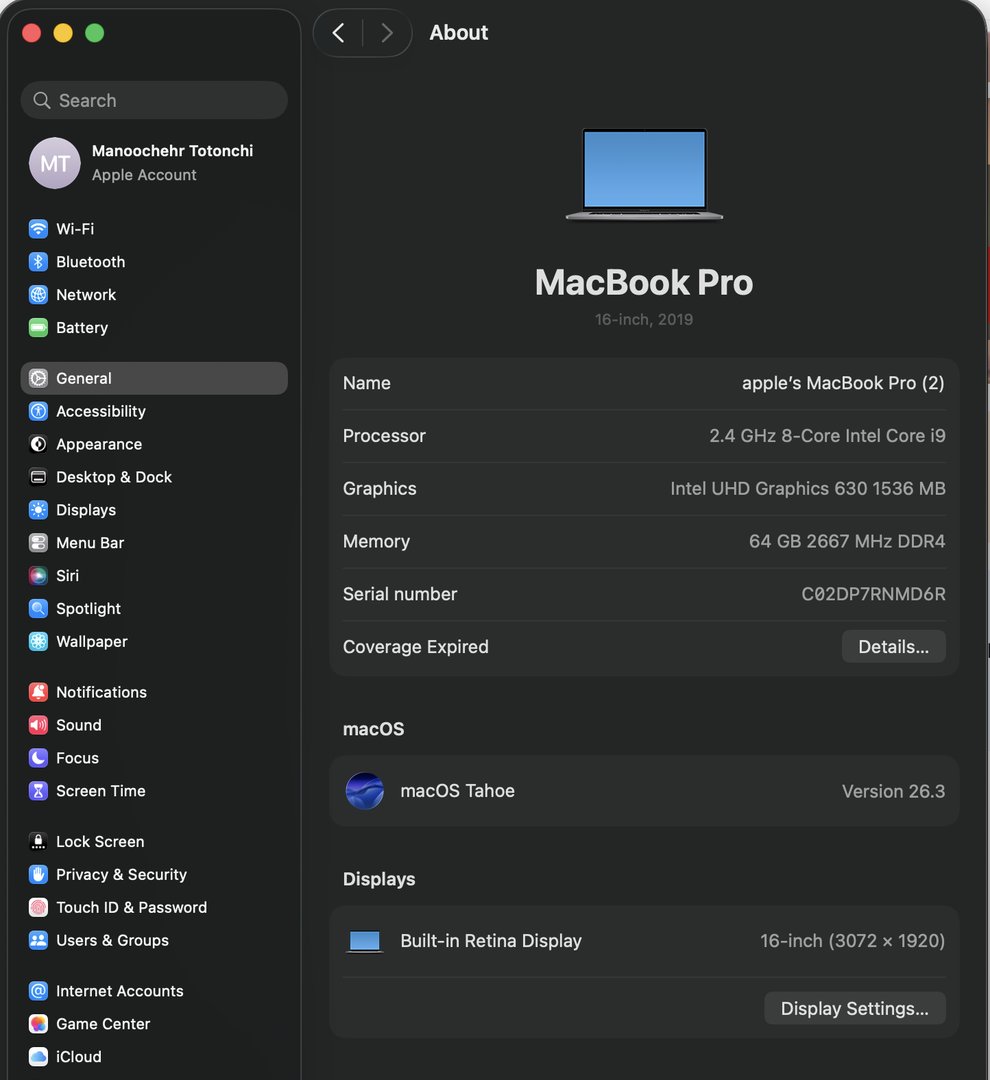 Apple MacBook Pro 2019 - 16-inch / 64 GB / 6 TB — 6