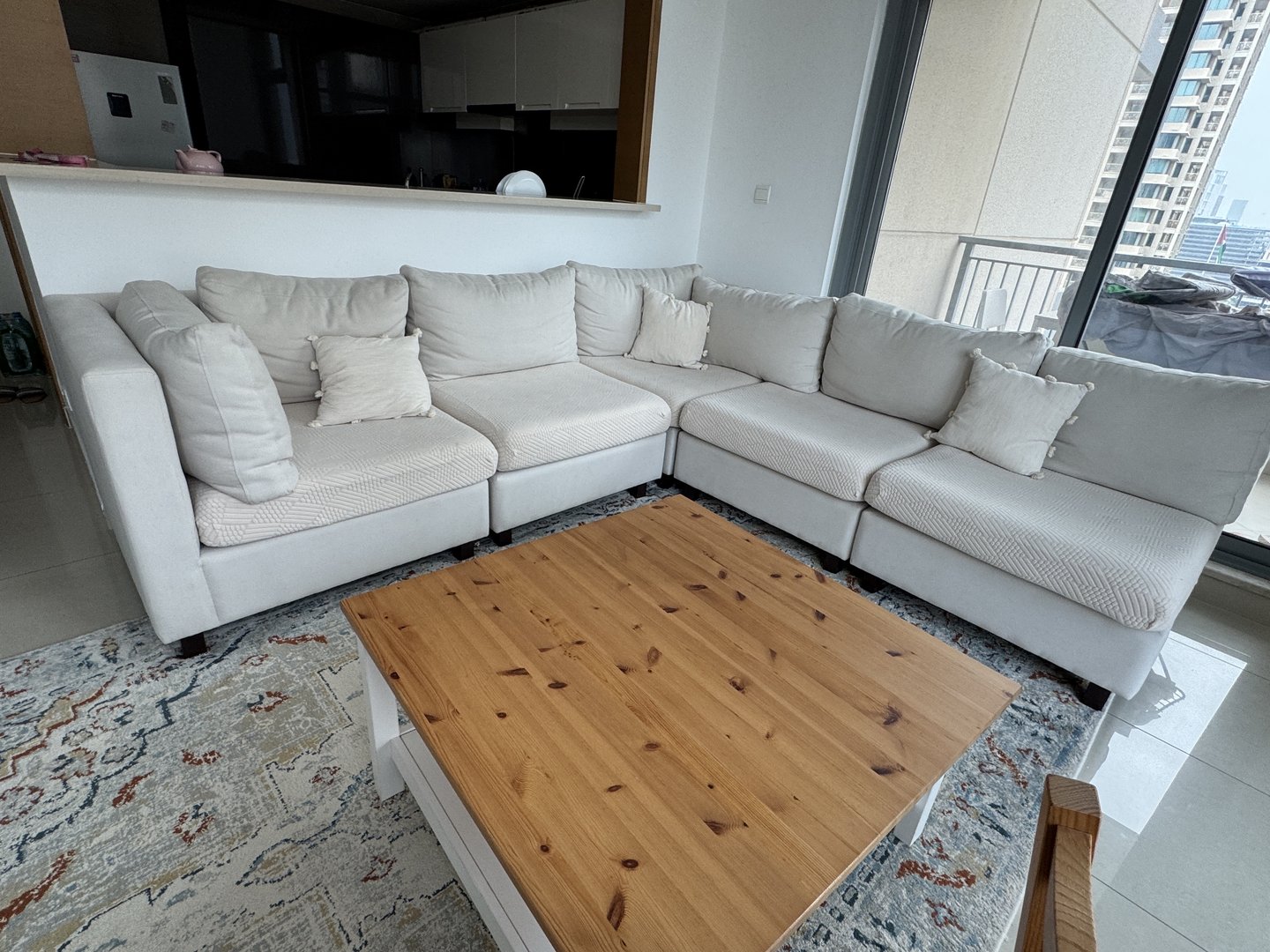 Sofa, Coffee Table, and Carpet