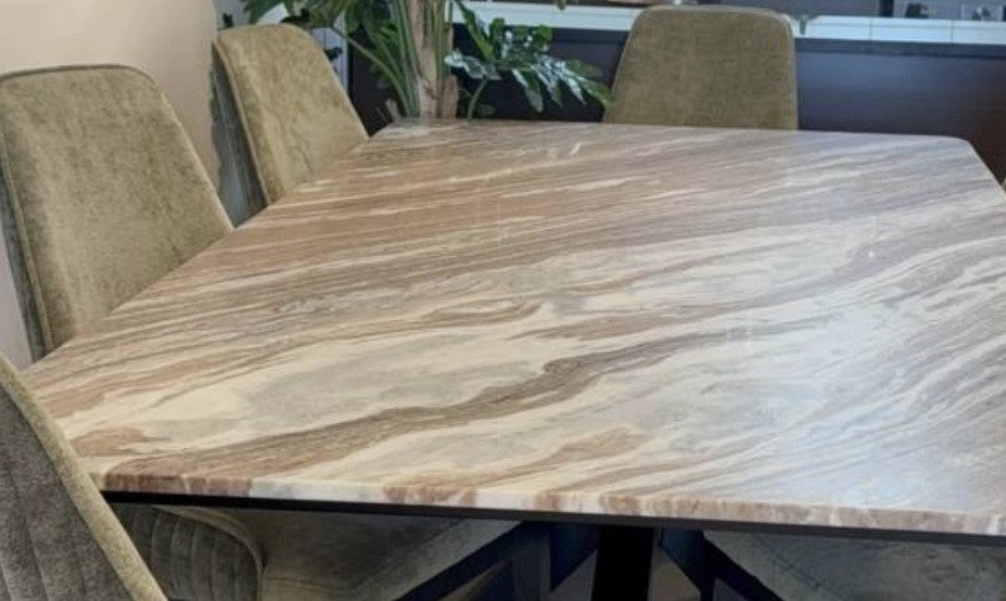 High-Quality Marble Dining Table for Eight with Six Chairs