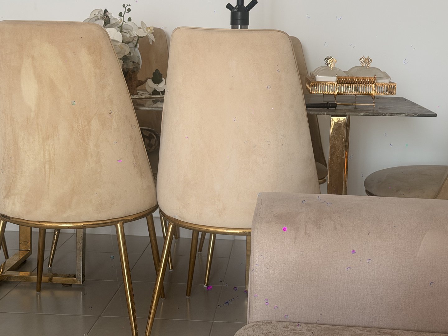 8-Seater Sofa and 6-Seater Dining Table .. Cream Gold Set — 2