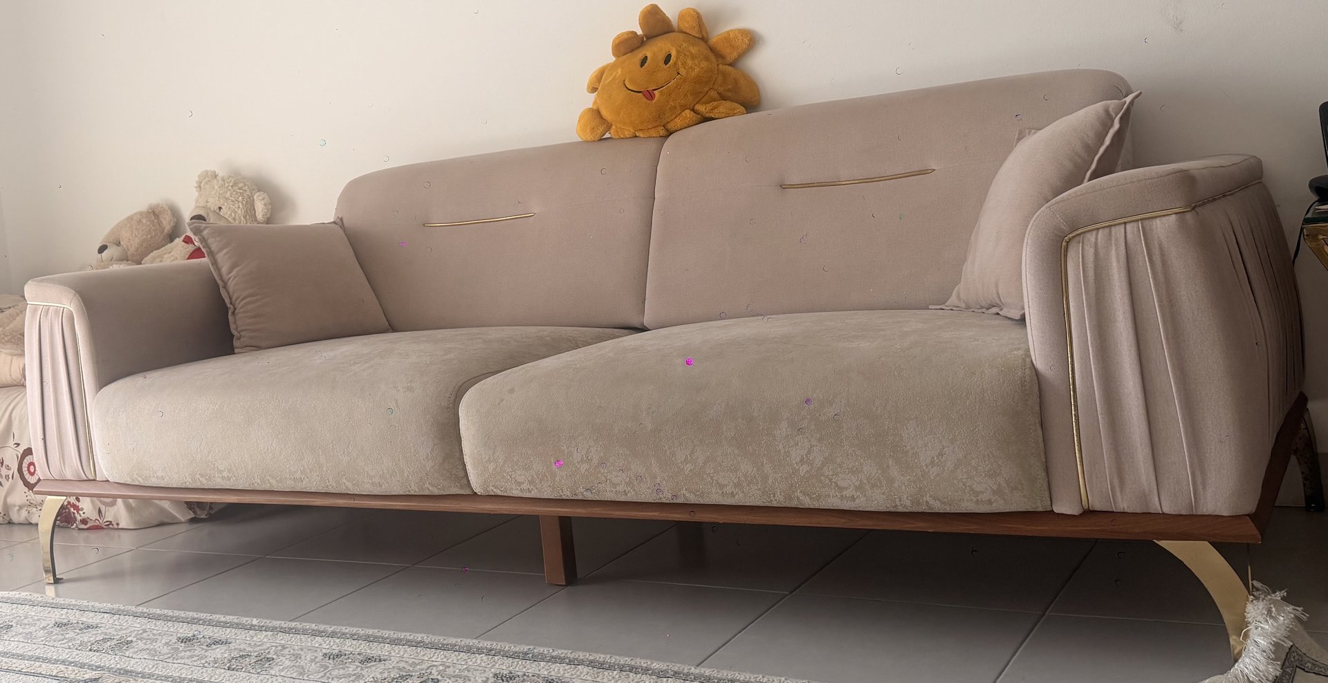 8-Seater Sofa and 6-Seater Dining Table .. Cream Gold Set — 3