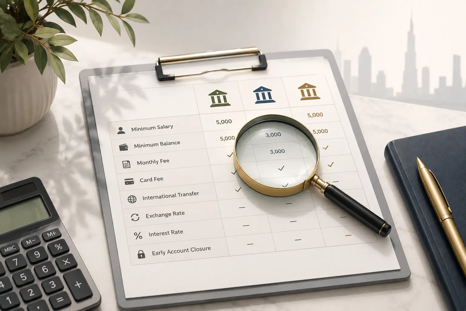 How to compare minimum salary and minimum balance for opening a bank account in Dubai
